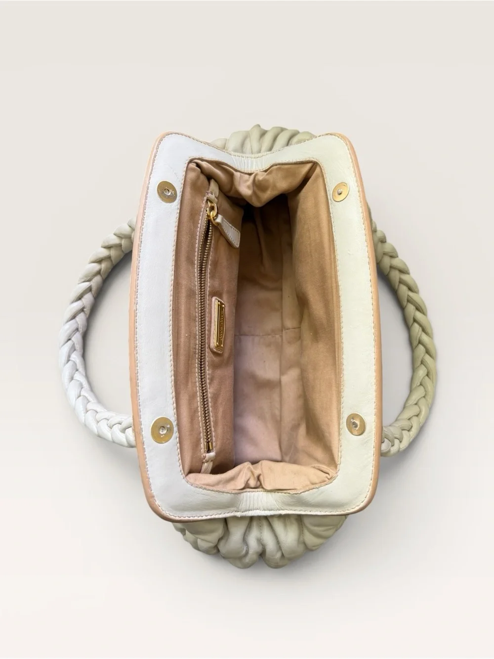 Vintage Miu Miu Ivory Matelassé Leather Satchel Bag Gold Hardware